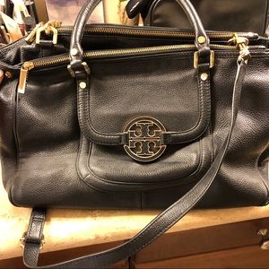 Black Leather Tory Burch Amanda Double Zip Handbag